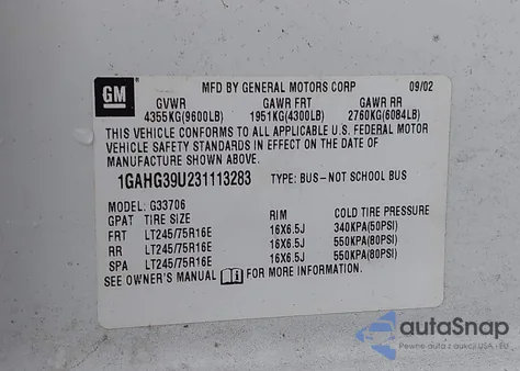 2003 Chevrolet Express G3500 из США, поврежденный, VIN 1GAHG39U231113283